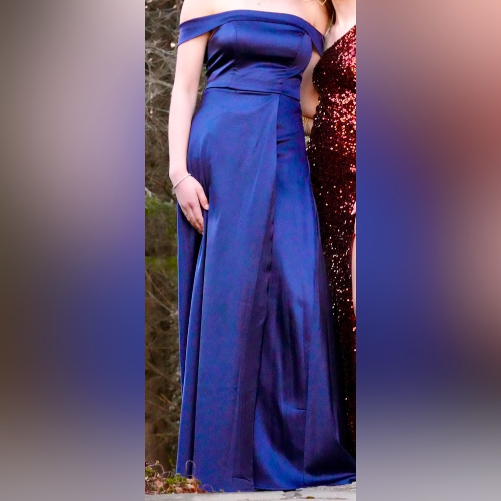 Long navy blue silk prom/formal dress